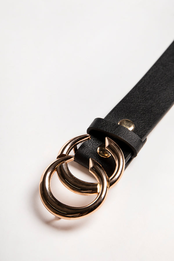 Black CC Gold Buckle PU Belt