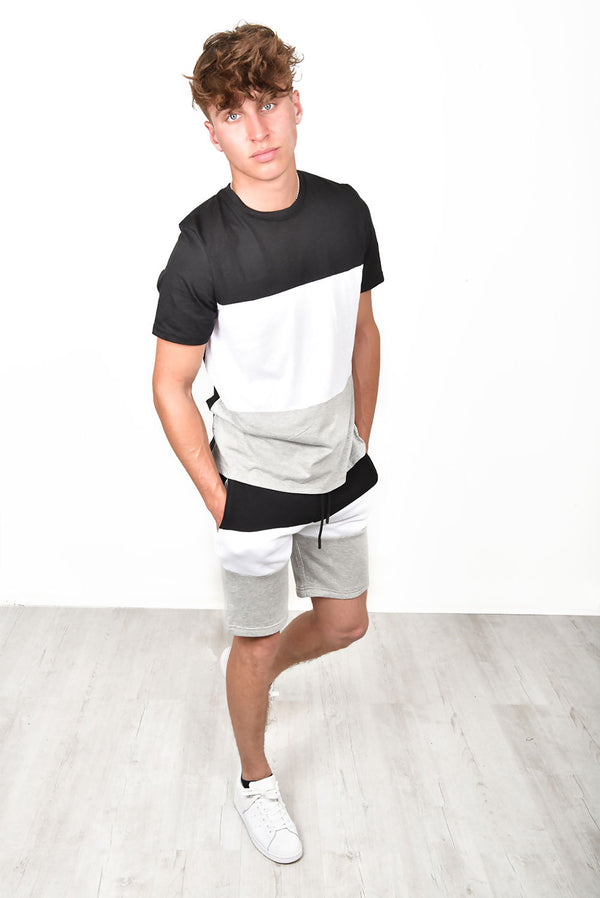  Men Summer Colour Block Short Tracksuit in Black