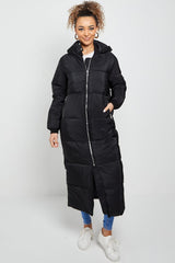Black Hooded Maxi Puffer Coat