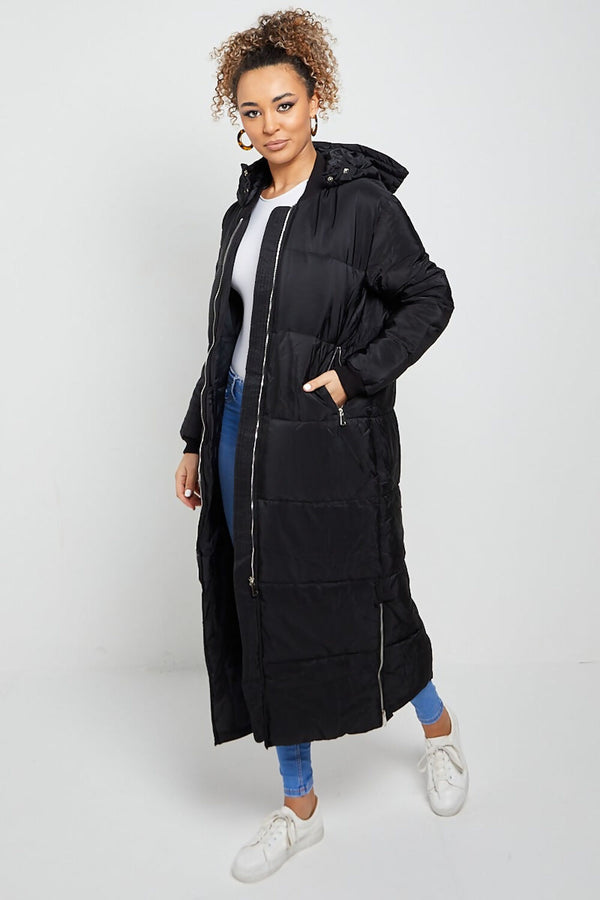 Black Hooded Maxi Puffer Coat