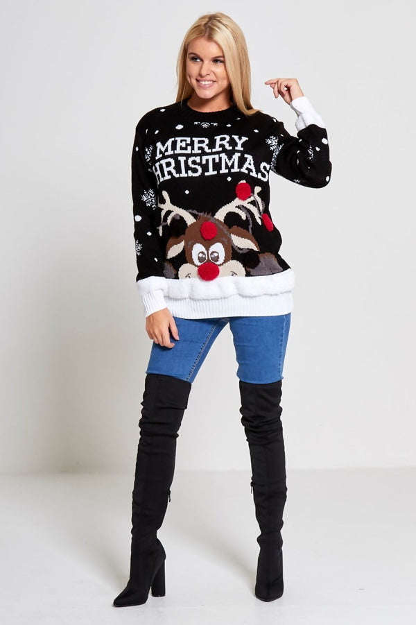 Black Merry Christmas Reindeer Jumper