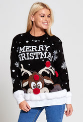 Black Merry Christmas Reindeer Jumper