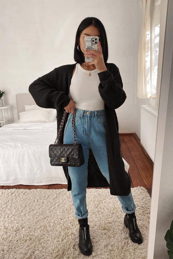 Dusty Oversized Balloon Sleeve Knitted Cardigan