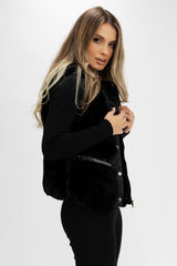 Black PU Faux Fur Gilet