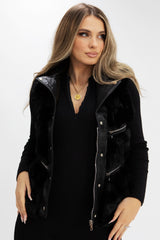 Black PU Faux Fur Gilet