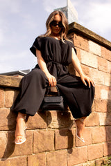 Black Tie Waist Harem Jumpsuit