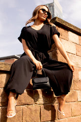 Black Tie Waist Harem Jumpsuit