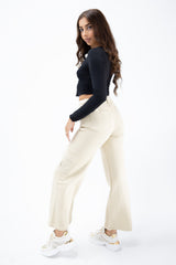 Beige Wide Leg Cargo Jeans 