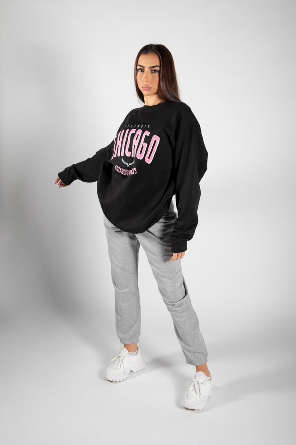 Black Chicago Oversized Sweatshirt