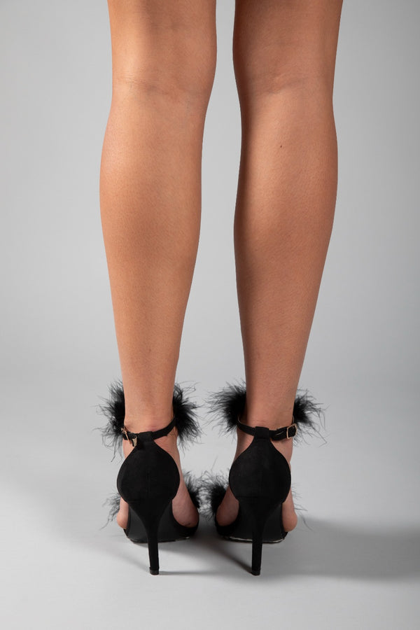 Black Faux Fur Heels 