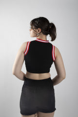 Black Cropped Ribbed Racerback Varsity Vest