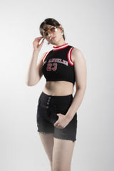 Black Cropped Ribbed Racerback Varsity Vest