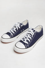 Navy Canvas Stripe Sole Flat Trainers