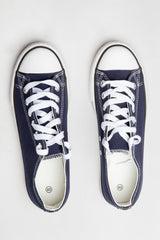 Navy Canvas Stripe Sole Flat Trainers