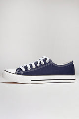 Navy Canvas Stripe Sole Flat Trainers
