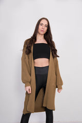 Tan Balloon Sleeve Pocket Detail Knit Cardigan
