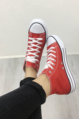 Red High Top Canvas Trainers