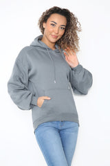 Charcoal Oversized Ruched Sleeves Hoodie 