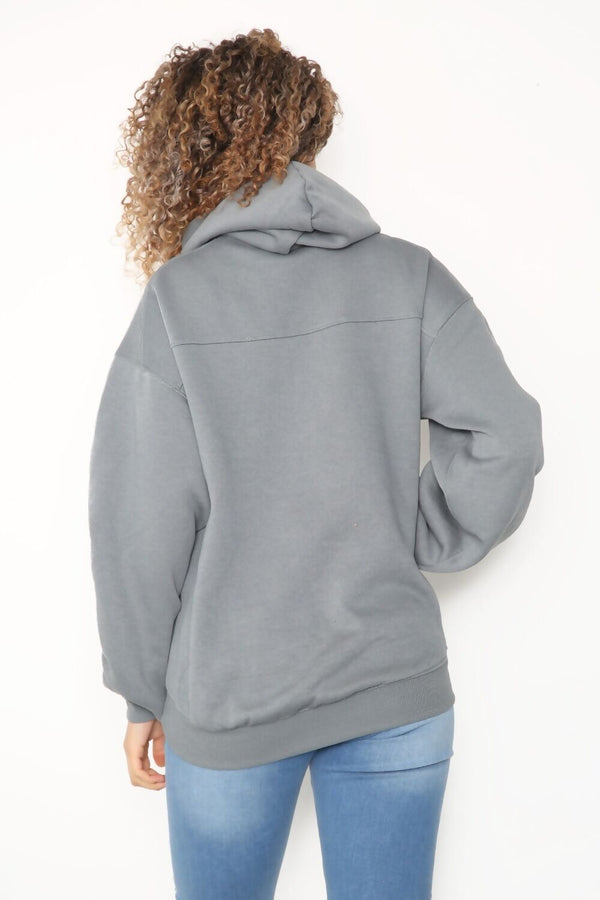 Charcoal Oversized Ruched Sleeves Hoodie 