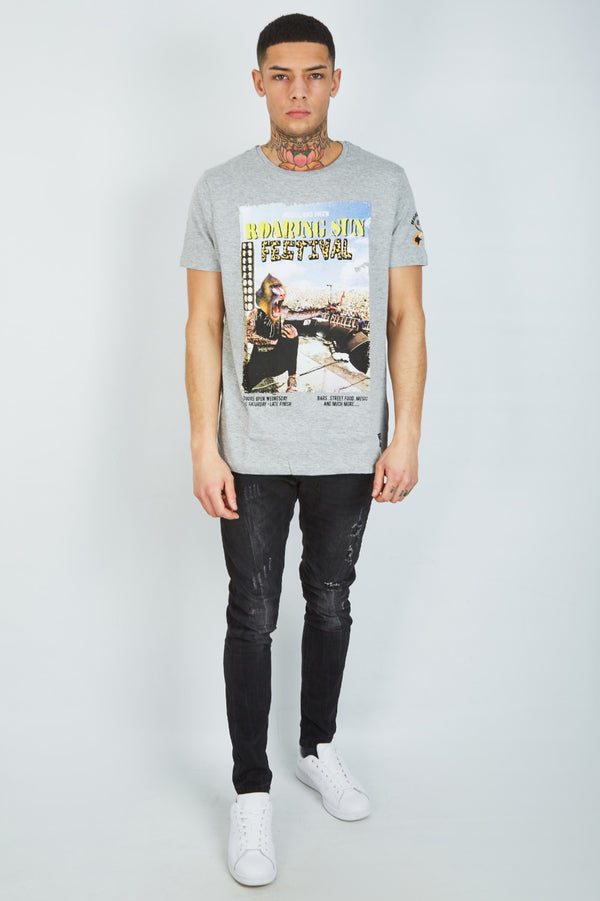 Mens Grey Roaring Festival Crew Neck T-Shirt