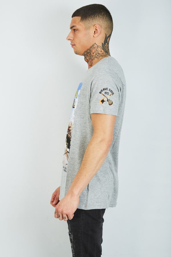 Mens Grey Roaring Festival Crew Neck T-Shirt