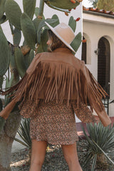 Tan Faux Leather Fringe Cropped Jacket