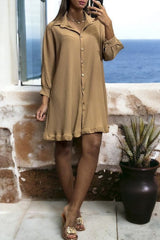 Camel Plisse Oversized Button Up Dress