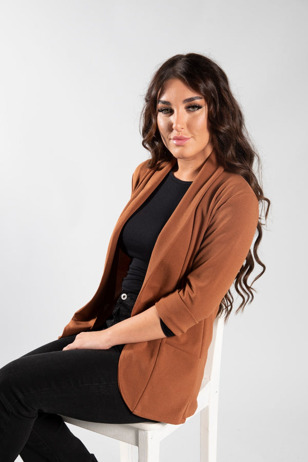 Toffee Roll Sleeve Crepe Blazer 