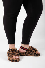 Brown Leopard Fluffy Faux Fur Stripe Slipper