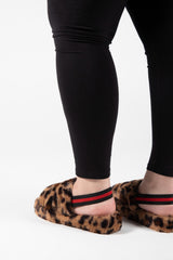 Brown Leopard Fluffy Faux Fur Stripe Slipper