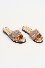 Champagne Embellished Slip On Sandals