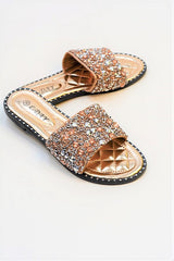 Champagne Embellished Slip On Sandals