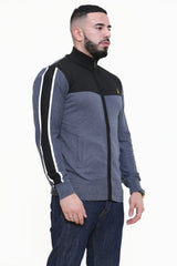 Mens Charcoal And Black Colourblock Zip Up Jumper 