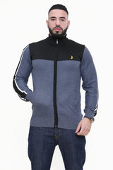 Mens Charcoal And Black Colourblock Zip Up Jumper 