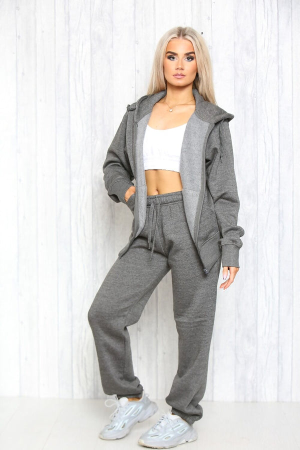 Charcoal Zip Up Hoodie With Cuffed Jogger Set