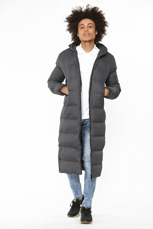 Mens Charcoal Padded Longline Parka Coat