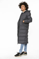 Mens Charcoal Padded Longline Parka Coat