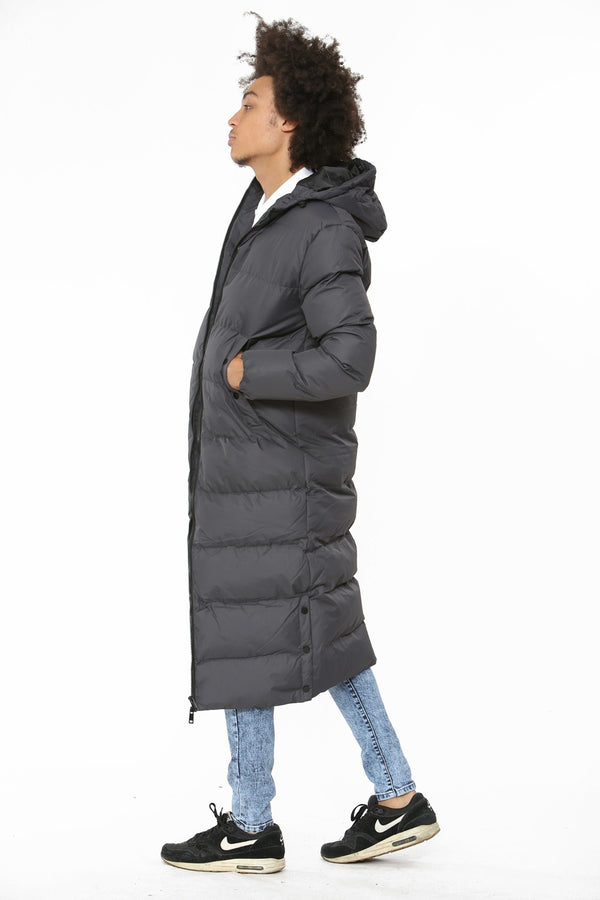 Mens Charcoal Padded Longline Parka Coat
