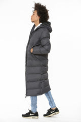 Mens Charcoal Padded Longline Parka Coat