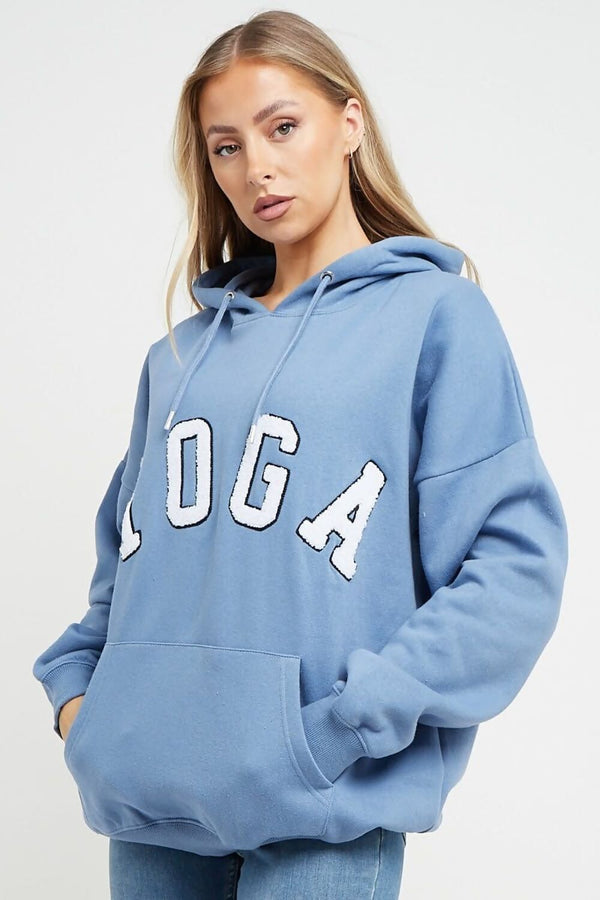 Blue Yoga Slogan Oversized Hoodie