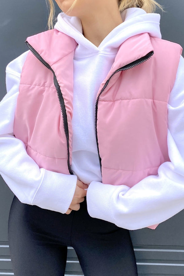 Pink Cropped Puffer Gilet