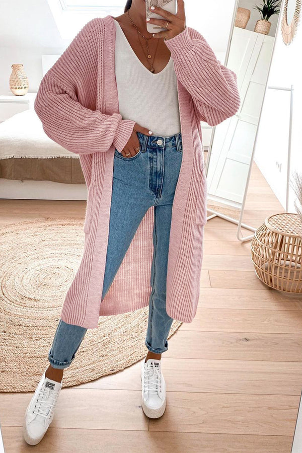 Stone Oversized Balloon Sleeve Knitted Cardigan