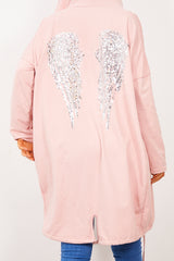 Dusty Pink Sequin Angel Wings Hooded Cardigan
