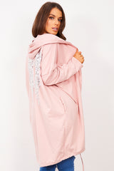 Dusty Pink Sequin Angel Wings Hooded Cardigan