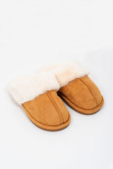 Mens camel faux suede slippers