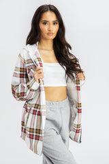 Fuchsia Check Shacket with Hood 