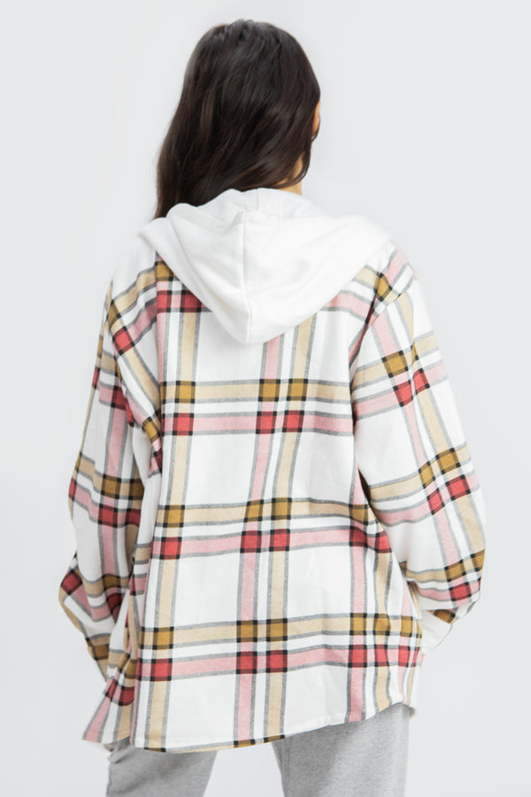 Fuchsia Check Shacket with Hood 
