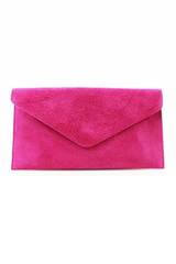 Fuchsia Suede Leather Luxe Clutch Bag