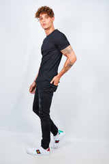 Mens Black Ribbed Detail T-Shirt