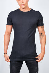 Mens Black Ribbed Detail T-Shirt